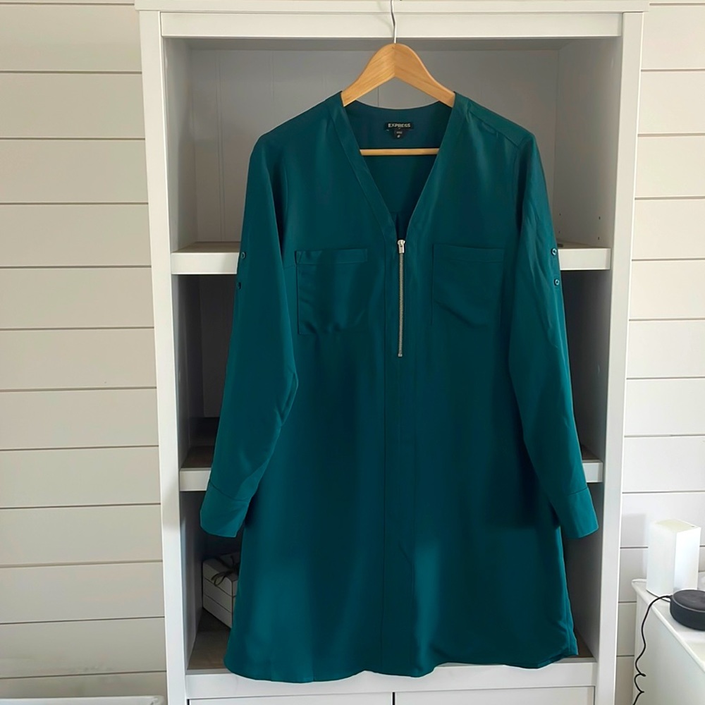 Express Medium Green Shirt Dress w/ Zipper
